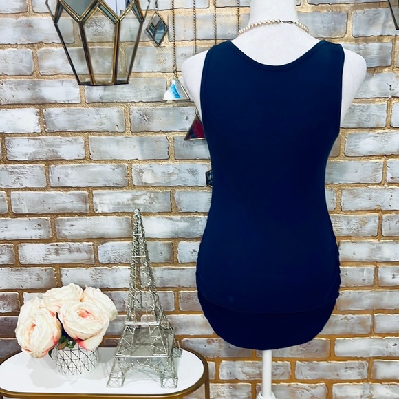 Old Navy Blue Fitted Ribbed Maternity Tank Top with Ruching, Women’s Size XS. - Picture 10 of 11